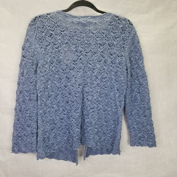 BLARNEY Woolen Mill Open Front Cardigan Women M Cotton Linen Denim Blue Knit NEW - Picture 9 of 14